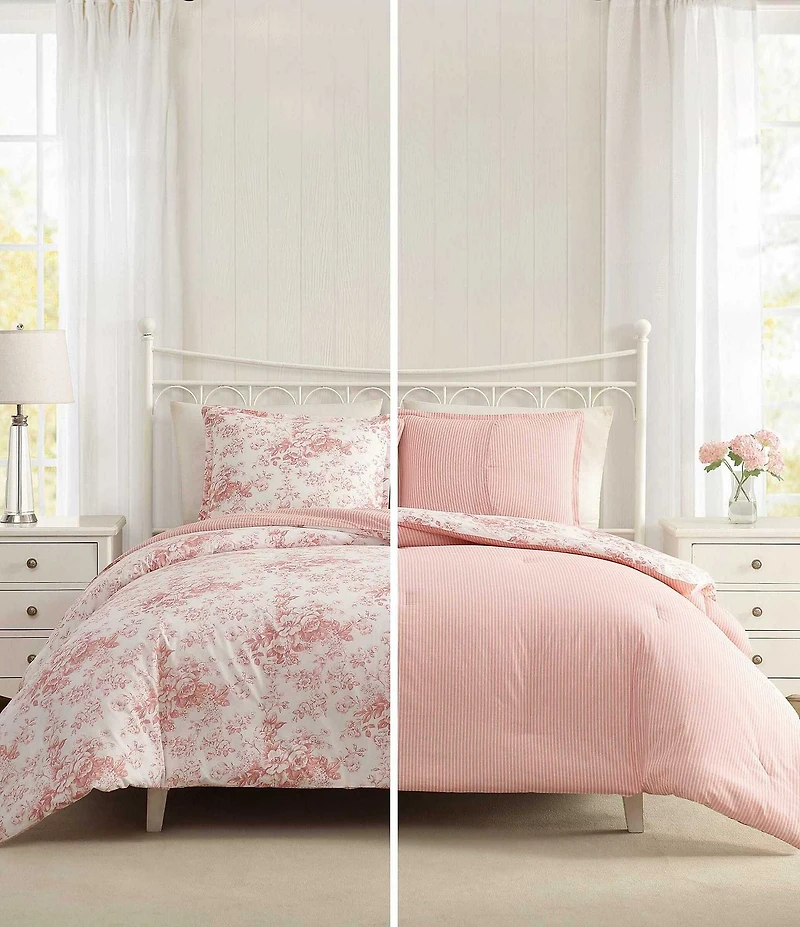 Laura Ashley Toile Delight Floral Reversible Comforter Mini Set