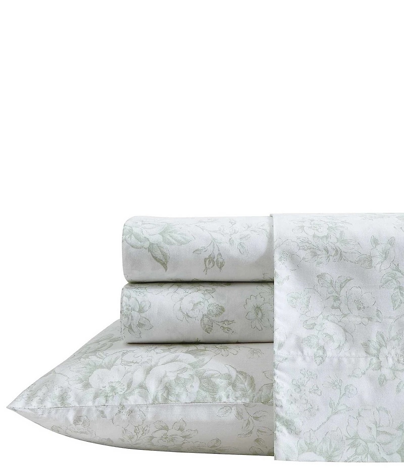 Laura Ashley Toile Delight Green Cotton Percale Sheet Set