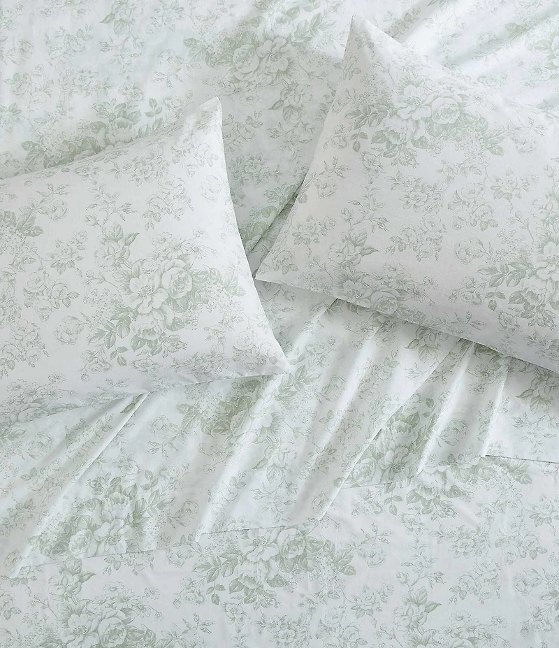 Laura Ashley Toile Delight Green Cotton Percale Sheet Set