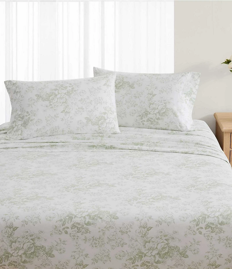 Laura Ashley Toile Delight Green Cotton Percale Sheet Set