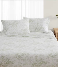 Laura Ashley Toile Delight Green Cotton Percale Sheet Set