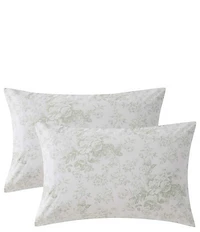 Laura Ashley Toile Delight Green Cotton Percale Sheet Set