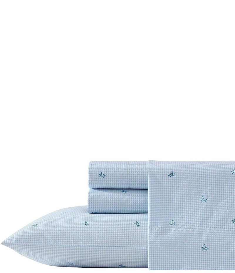 Laura Ashley Turtle Gingham Printed Cotton Percale Sheet Set