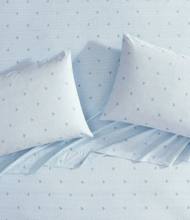 Laura Ashley Turtle Gingham Printed Cotton Percale Sheet Set