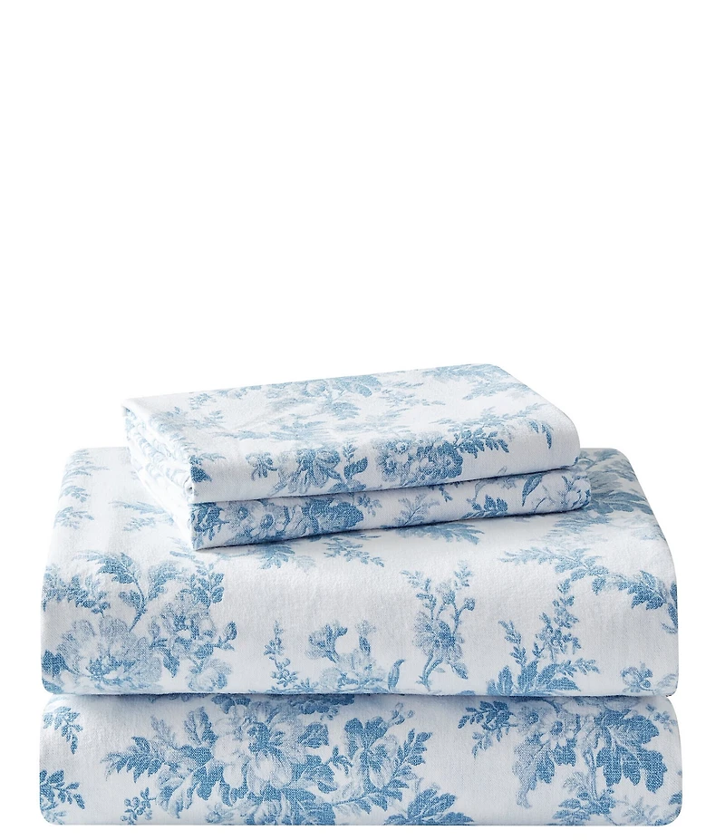 Laura Ashley Vanessa Floral Chinoiserie Flannel Cotton Sheet Set