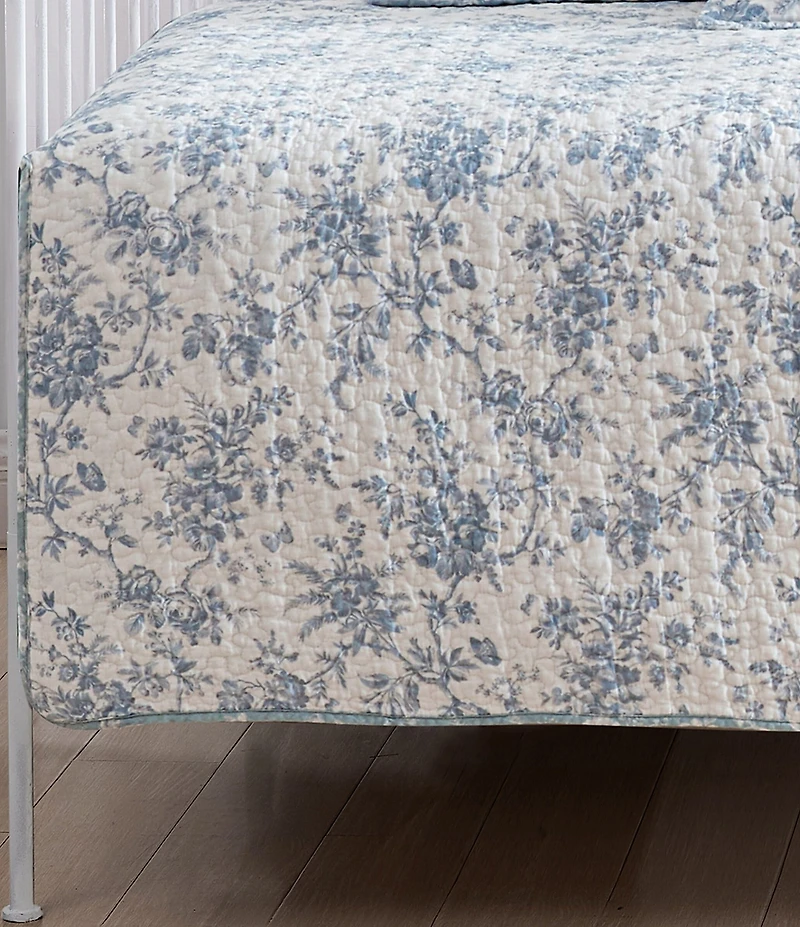 Laura Ashley Blue Floral Walled Garden Daybed Quilt & Sham Set