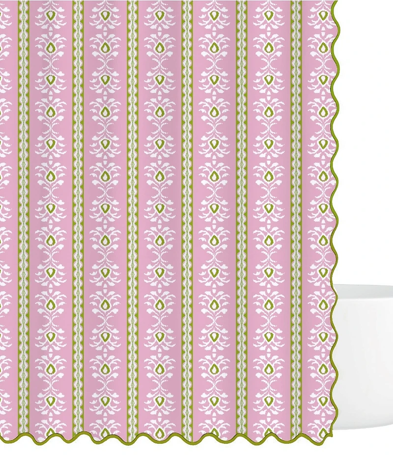 Laura Park Rosemary Stripe Floral Print Scalloped Shower Curtain