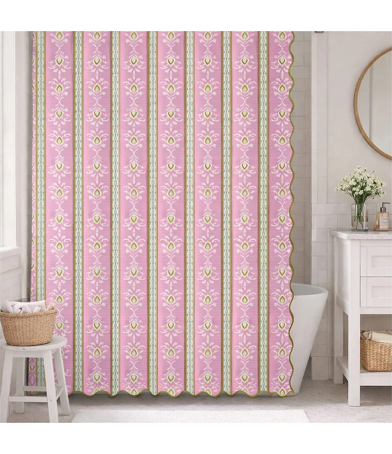 Laura Park Rosemary Stripe Floral Print Scalloped Shower Curtain