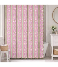 Laura Park Rosemary Stripe Floral Print Scalloped Shower Curtain
