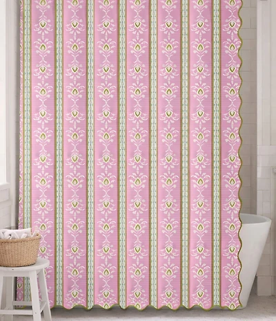 Laura Park Rosemary Stripe Floral Print Scalloped Shower Curtain