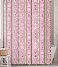 Laura Park Rosemary Stripe Floral Print Scalloped Shower Curtain
