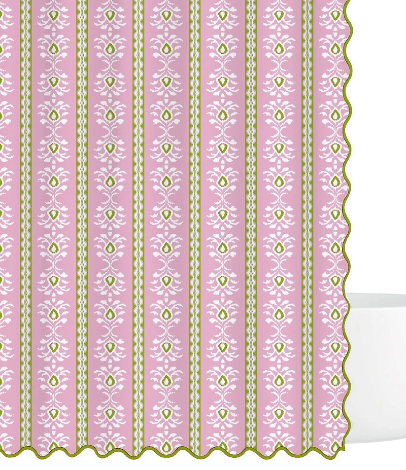 Laura Park Rosemary Stripe Floral Print Scalloped Shower Curtain