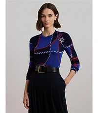 Lauren Ralph Cotton Blend Rope Print Crew Neck Long Sleeve Sweater
