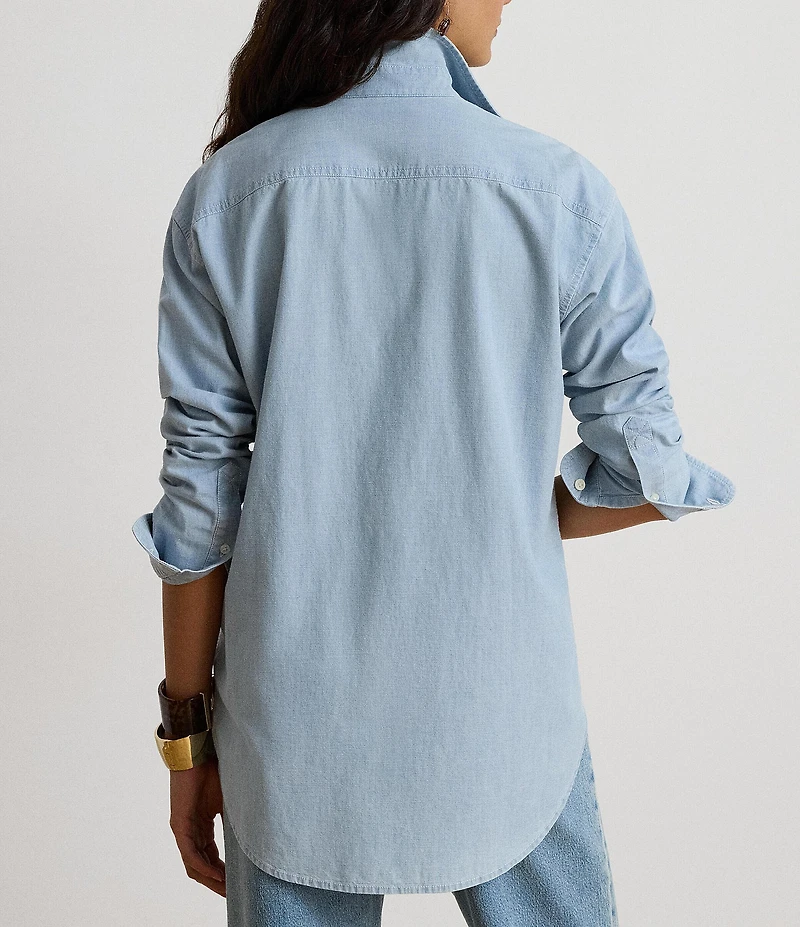 Lauren Ralph Lauren Chambray Point Collar Long Sleeve Shirt
