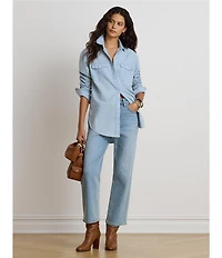 Lauren Ralph Lauren Chambray Point Collar Long Sleeve Shirt