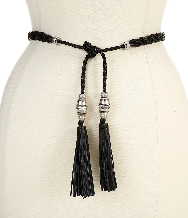 Lauren Ralph Lauren .5#double; Braided Leather Tassel-Tie Belt