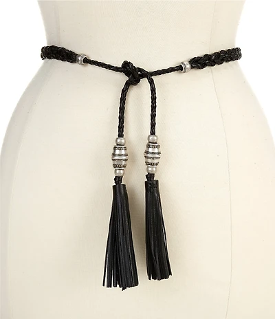 Lauren Ralph Lauren .5#double; Braided Leather Tassel-Tie Belt