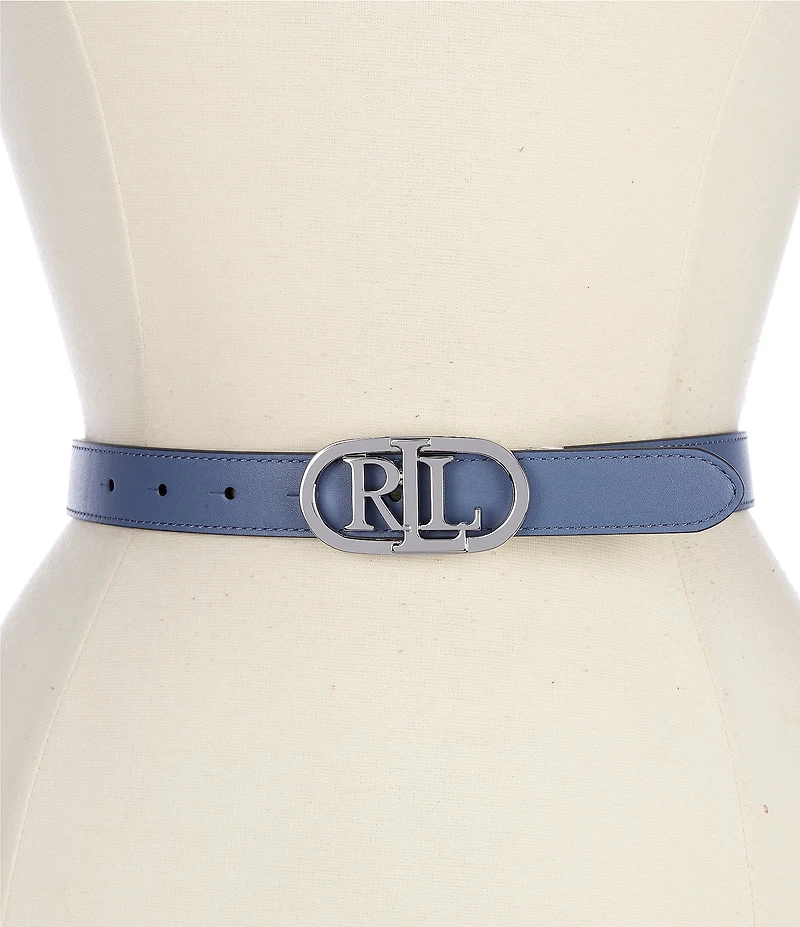 Lauren Ralph Lauren 0.75#double; Oval Logo Reversible Leather Skinny Belt