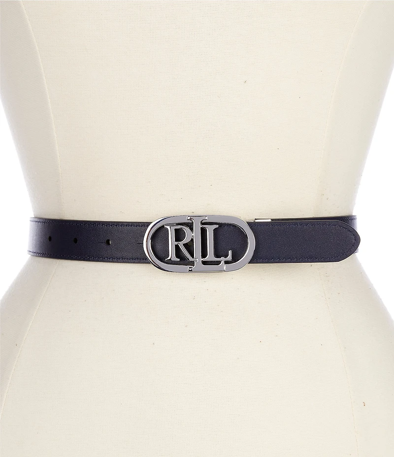 Lauren Ralph Lauren 0.75#double; Oval Logo Reversible Leather Skinny Belt