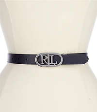 Lauren Ralph Lauren 0.75#double; Oval Logo Reversible Leather Skinny Belt