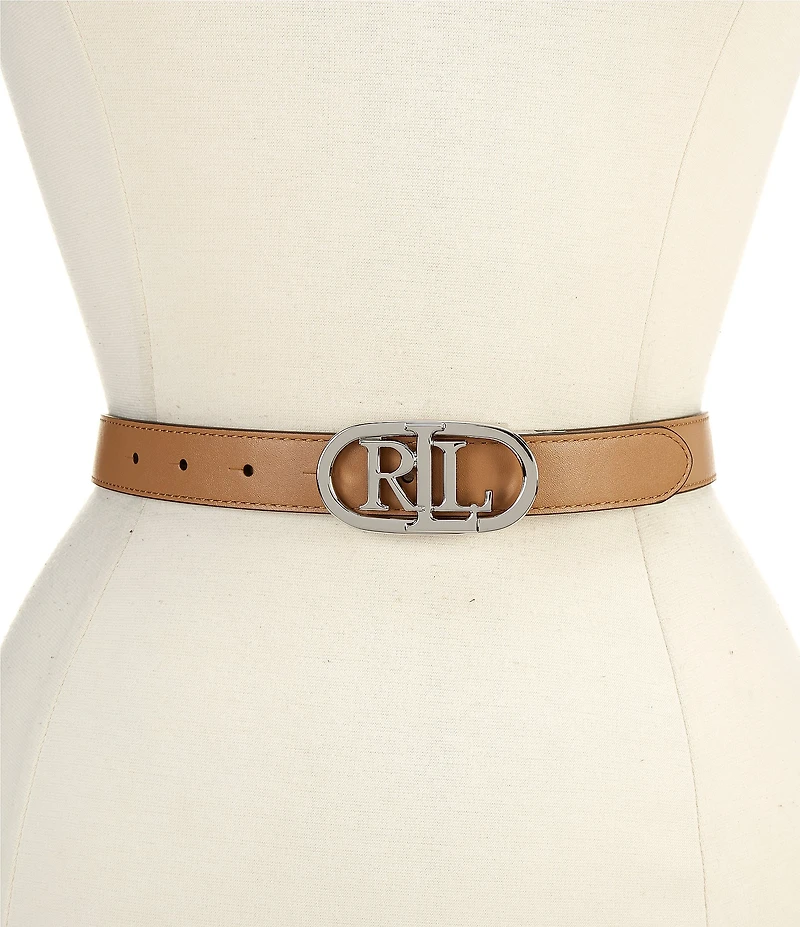 Lauren Ralph Lauren 0.75#double; Oval Logo Reversible Leather Skinny Belt