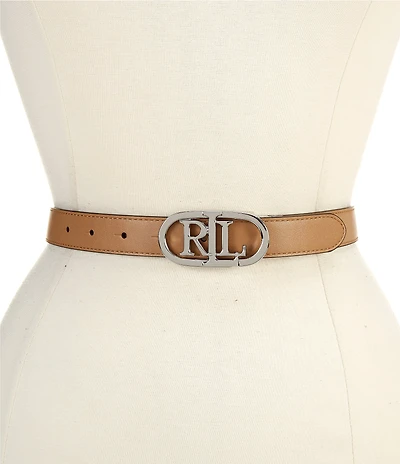Lauren Ralph Lauren 0.75#double; Oval Logo Reversible Leather Skinny Belt