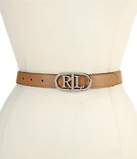 Lauren Ralph Lauren 0.75#double; Oval Logo Reversible Leather Skinny Belt