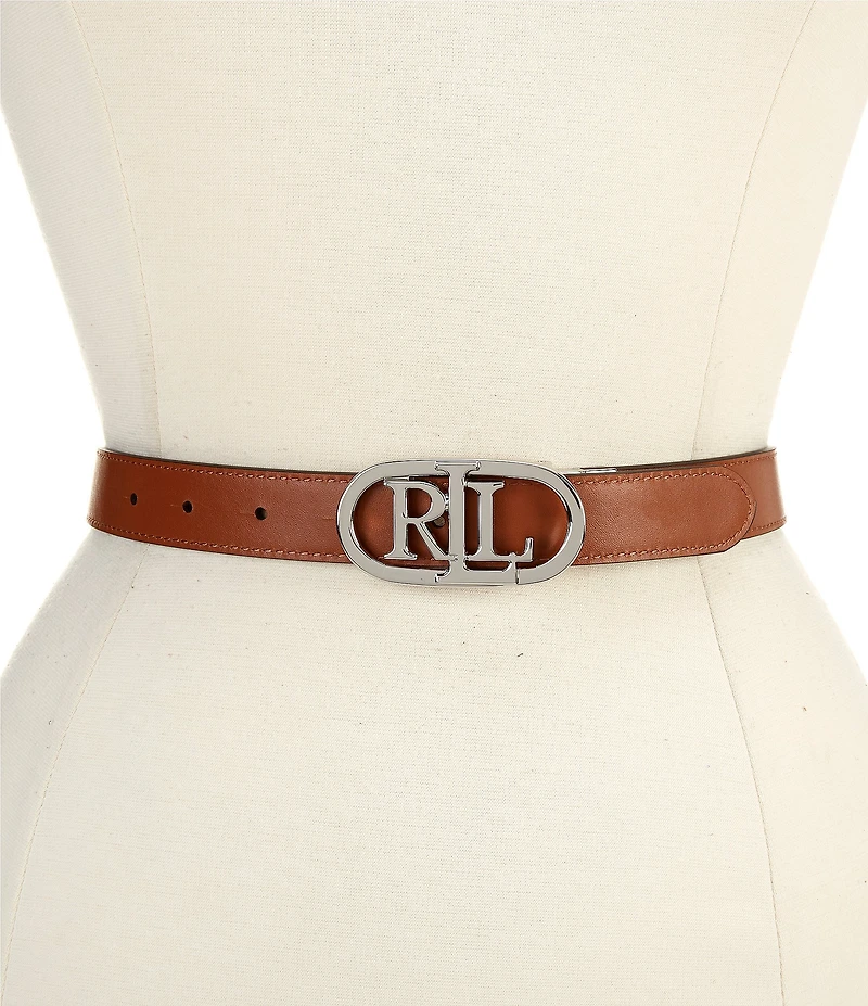 Lauren Ralph Lauren 0.75#double; Oval Logo Reversible Leather Skinny Belt