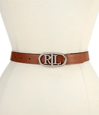 Lauren Ralph Lauren 0.75#double; Oval Logo Reversible Leather Skinny Belt