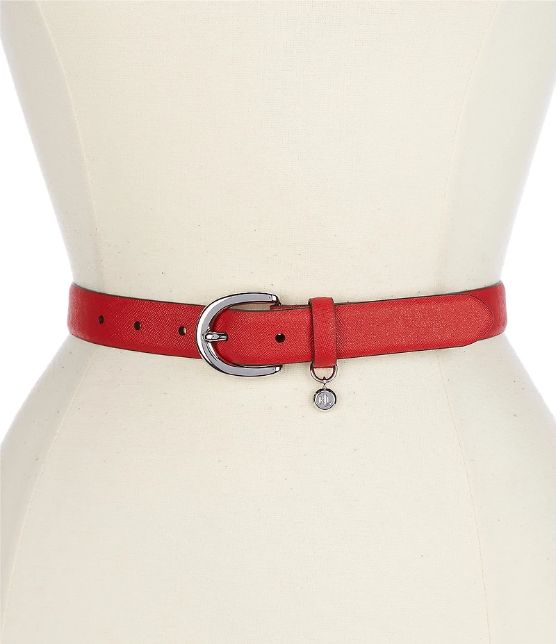 Lauren Ralph Lauren 1#double; Charm Crosshatch Leather Belt