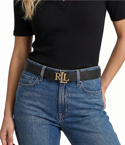 Lauren Ralph Lauren 1#double; Logo Reversible Pebbled Leather Belt