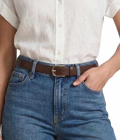 Lauren Ralph Lauren 1#double; Modern Rounded Buckle Skinny Leather Belt