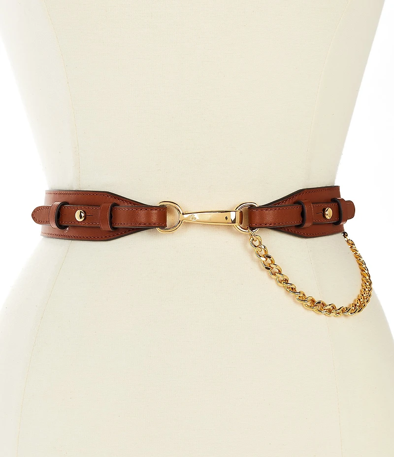 Lauren Ralph Lauren 1.25#double; Chain-Trim Dog-Clip Leather Belt