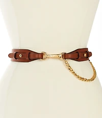 Lauren Ralph Lauren 1.25#double; Chain-Trim Dog-Clip Leather Belt