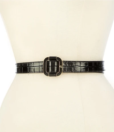 Lauren Ralph Lauren 1.25#double; Slide-Buckle Croc-Embossed Leather Belt