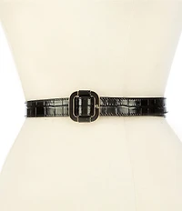 Lauren Ralph Lauren 1.25#double; Slide-Buckle Croc-Embossed Leather Belt