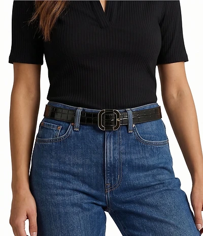 Lauren Ralph Lauren 1.25#double; Slide-Buckle Croc-Embossed Leather Belt