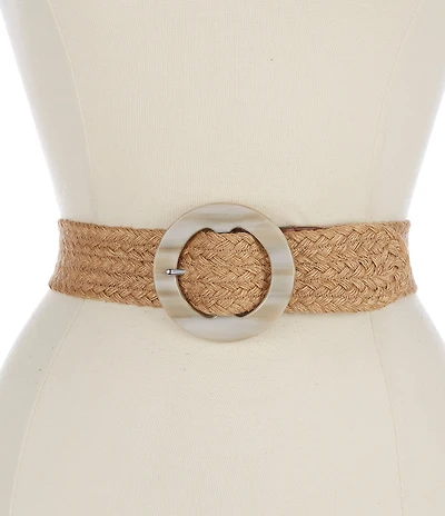 Lauren Ralph Lauren 1.75#double; Woven Jute Faux-Horn-Buckle Wide Belt