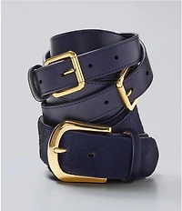 Lauren Ralph Lauren 2#double; Double-Stacked Wide Leather Belt
