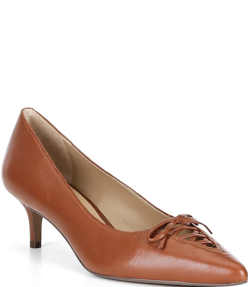 Lauren Ralph Lauren Adrienne Leather Lace Up Bow Pointed Toe Pumps