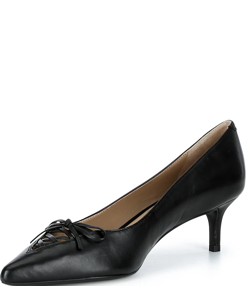 Lauren Ralph Lauren Adrienne Leather Lace Up Bow Pointed Toe Pumps