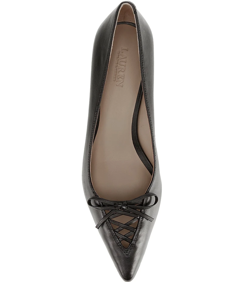 Lauren Ralph Lauren Adrienne Leather Lace Up Bow Pointed Toe Pumps