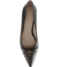 Lauren Ralph Lauren Adrienne Leather Lace Up Bow Pointed Toe Pumps