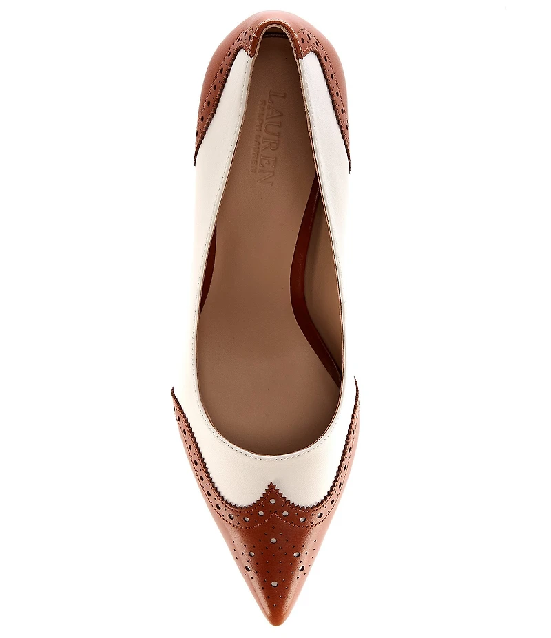 Lauren Ralph Lauren Adrienne Leather Pointed Toe Wingtip Oxford Pumps