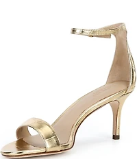 Lauren Ralph Lauren Allie Croco Embossed Ankle Wrap Mid Heel Dress Sandals