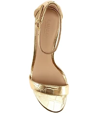 Lauren Ralph Lauren Allie Croco Embossed Ankle Wrap Mid Heel Dress Sandals