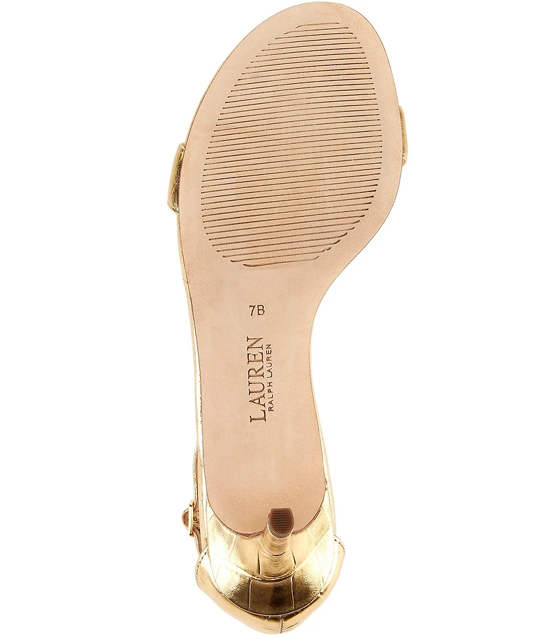 Lauren Ralph Lauren Allie Croco Embossed Ankle Wrap Mid Heel Dress Sandals