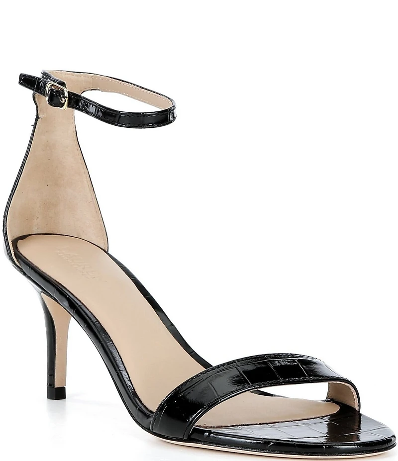 Lauren Ralph Lauren Allie Croco Embossed Leather Mid Heel Dress Sandals
