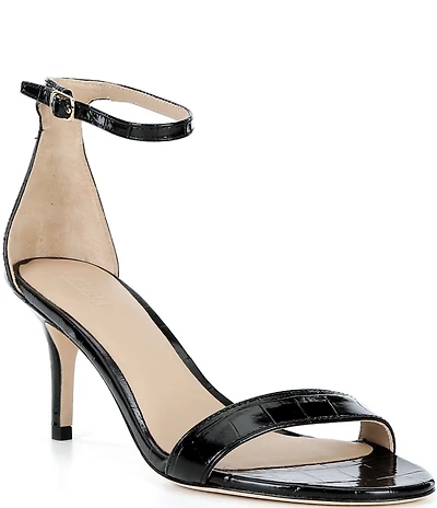 Lauren Ralph Lauren Allie Croco Embossed Leather Mid Heel Dress Sandals