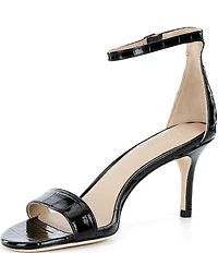 Lauren Ralph Lauren Allie Croco Embossed Leather Mid Heel Dress Sandals